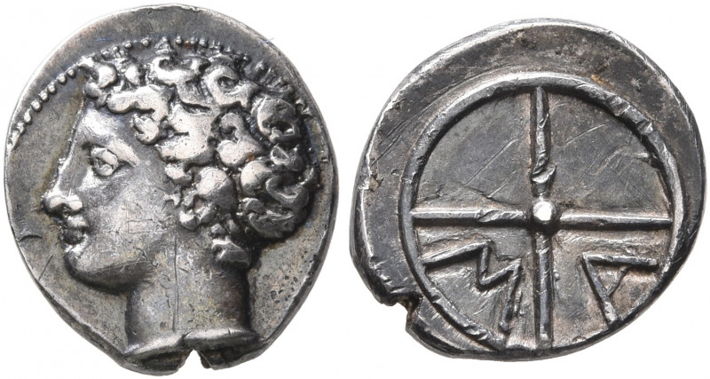 GAUL. Massalia. Circa 336-310 BC. Obol (Silver, 10 mm, 0.83 g, 12 h). Bare head ...
