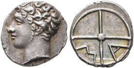 GAUL. Massalia. Circa 310-250 BC. Obol (Silver, 10 mm, 0.63 g, 6 h). Bare head of Apollo to left. Rev. M-A within wheel of four spokes. Maurel 380. Be...