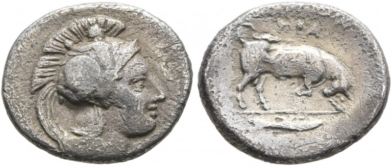 LUCANIA. Thourioi. Circa 350-300 BC. Triobol (Silver, 12 mm, 1.05 g, 12 h), Hera...