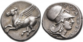 SICILY. Syracuse. Timoleon and the Third Democracy, 344-317 BC. Stater (Silver, 20 mm, 8.69 g, 1 h), Corinthian standard. Pegasos flying left. Rev. ΣY...