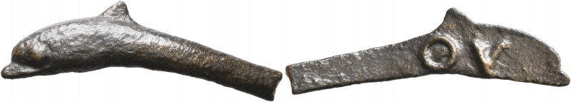 SKYTHIA. Olbia. 5th century BC. Cast unit (Bronze, 33 mm, 1.92 g, 12 h). Dolphin...