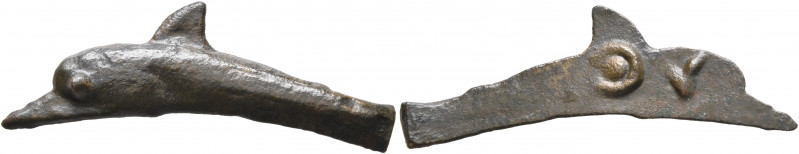 SKYTHIA. Olbia. 5th century BC. Cast unit (Bronze, 32 mm, 1.74 g, 12 h). Dolphin...