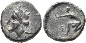 SKYTHIA. Olbia. Circa 300-275 BC. AE (Bronze, 13 mm, 1.86 g, 9 h). Head of Tyche to left, wearing mural crown. Rev. [ΟΛΒΙΟ] Archer kneeling left, draw...