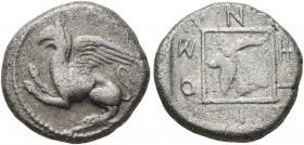 THRACE. Abdera. Circa 439/7-411/0 BC. Drachm (Silver, 14 mm, 2.64 g, 7 h), Persic standard, Anaxidikos, magistrate. Griffin springing left. Rev. ΑΝΑ-Ξ...