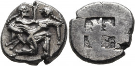 ISLANDS OFF THRACE, Thasos. Circa 500-480 BC. Drachm (Silver, 16 mm, 3.52 g). Nude ithyphallic satyr, with long beard and long hair, moving right in '...