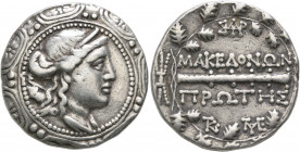 MACEDON (ROMAN PROTECTORATE), Republican period. First Meris. Circa 167-149 BC. Tetradrachm (Silver, 29 mm, 16.77 g, 12 h), Amphipolis. Diademed and d...