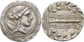 MACEDON (ROMAN PROTECTORATE), Republican period. First Meris. Circa 167-149 BC. Tetradrachm (Silver, 30 mm, 16.20 g, 9 h), Amphipolis. Diademed and dr...