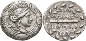 MACEDON (ROMAN PROTECTORATE), Republican period. First Meris. Circa 167-149 BC. Tetradrachm (Silver, 31 mm, 16.86 g, 12 h), Amphipolis. Diademed and d...