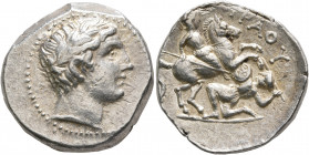 KINGS OF PAEONIA. Patraos, circa 335-315 BC. Tetradrachm (Silver, 25 mm, 12.36 g, 12 h), Astibos or Damastion. Laureate head of Apollo to right. Rev. ...