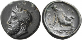 THESSALY. Kierion. Circa 400-344 BC. Chalkous (Bronze, 14 mm, 2.38 g, 12 h). Laureate head of Zeus to left. Rev. KIEPIAION The nymph Arne, half-kneeli...