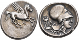 AKARNANIA. Anaktorion. Circa 350-330 BC. Stater (Silver, 21 mm, 8.46 g, 9 h). Α Pegasos flying right. Rev. Head of Athena to right, wearing Corinthian...