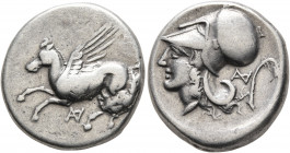 AKARNANIA. Anaktorion. Circa 350-300 BC. Stater (Silver, 20 mm, 8.40 g, 6 h). Pegasos flying left; below, monogram. Rev. Head of Athena to left, weari...