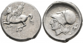 AKARNANIA. Anaktorion. Circa 350-300 BC. Stater (Silver, 22 mm, 8.58 g, 2 h). AN Pegasos flying left. Rev. Head of Athena to left, wearing Corinthian ...