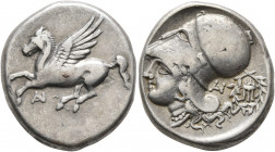 AKARNANIA. Anaktorion. Circa 350-330 BC. Stater (Silver, 21 mm, 8.48 g, 9 h). Pegasos flying left; below, monogram of AN. Rev. Head of Athena to left,...