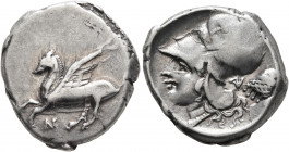 AKARNANIA. Anaktorion. Circa 350-300 BC. Stater (Silver, 21 mm, 8.56 g, 9 h). Pegasos flying left; below, monogram of AN. Rev. Head of Athena to left,...