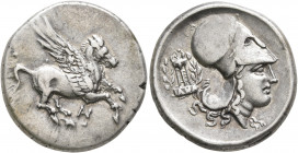 AKARNANIA. Anaktorion. Circa 320-280 BC. Stater (Silver, 21 mm, 8.54 g, 12 h). Pegasos flying right; below, monogram of AN. Rev. Head of Athena to rig...