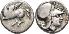 AKARNANIA. Anaktorion. Circa 320-280 BC. Stater (Silver, 19 mm, 8.24 g, 5 h). Pegasos flying left. Rev. ΑΝΑΚΤΟΡ[ΙΩΝ] Head of Athena to left, wearing C...