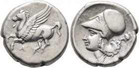 AKARNANIA. Argos Amphilochikon. Circa 340-300 BC. Stater (Silver, 20 mm, 8.48 g, 1 h). A Pegasos flying left. Rev. APΓEI Head of Athena to left, weari...