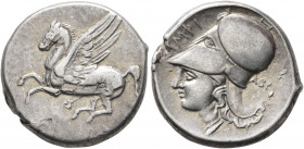 AKARNANIA. Argos Amphilochikon. Circa 340-300 BC. Stater (Silver, 22 mm, 8.46 g, 7 h). A Pegasos flying left. Rev. AMΦI Head of Athena to left, wearin...