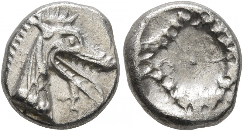 CARIA. Halikarnassos. Circa 500-480 BC. Hekte (Silver, 12 mm, 1.71 g). Head of K...