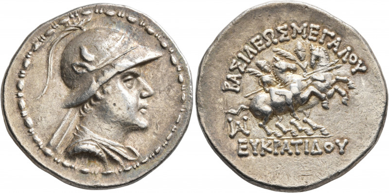 BAKTRIA, Greco-Baktrian Kingdom. Eukratides I, circa 170-145 BC. Tetradrachm (Si...