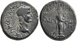 AEOLIS. Aegae. Claudius, 41-54. Assarion (Bronze, 20 mm, 5.65 g, 12 h), Apollodoros Chaleos, son of Poplios, magistrate, circa 43-48. [ΤΙ ΚΛΑΥΔΙΟC] ΚΑ...