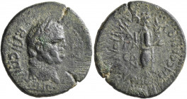 AEOLIS. Aegae. Vespasian, 69-79. Assarion (Bronze, 22 mm, 3.57 g, 12 h), Apollonios Nemeonikos. ΟΥΗCΠΑ[CΙΑΝΟC ΚΑΙCΑΡ] Laureate head of Vespasian to ri...