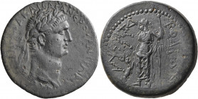 ISLANDS OFF CARIA, Rhodos. Trajan, 98-117. Didrachm (Orichalcum, 33 mm, 20.10 g, 1 h). [ΑΥΤΟΚΡΑΤΟΡ]Α ΚΑΙCΑΡΑ ΝЄΡΟΥΑΝ ΤΡΑΙΑΝ Laureate head of Trajan to...