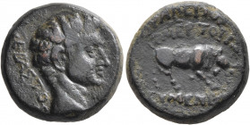 PHRYGIA. Eumeneia. Tiberius (?), 14-37. Assarion (Bronze, 17 mm, 6.28 g, 12 h), Valerios Zmertorix, magistrate. ΣΕΒΑΣΤΟΣ Bare head of Tiberius (?) to ...