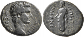 PHRYGIA. Eumeneia. Tiberius, 14-37. Assarion (Bronze, 20 mm, 4.88 g, 11 h), Kleon Agapetos, magistrate. ΣΕΒΑΣΤΟΣ Laureate head of Tiberius to right. R...