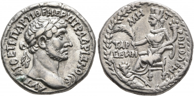 CILICIA. Tarsus. Hadrian, 117-138. Tridrachm (Silver, 24 mm, 9.29 g, 12 h). ΑΥΤ ...