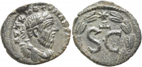 SYRIA, Seleucis and Pieria. Antioch. Macrinus, 217-218. Assarion (Bronze, 19 mm, 3.00 g, 12 h). AYT K M O CЄ MAKPINO[C CЄ] Laureate, draped and cuiras...