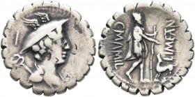C. Mamilius Limetanus, 82 BC. Denarius (Silver, 19 mm, 3.74 g, 5 h), Rome. Draped bust of Mercury to right, wearing winged petasos; behind, I; above, ...