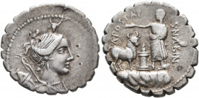 A. Postumius A.f. Sp.n. Albinus, 81 BC. Denarius (Silver, 20 mm, 3.82 g, 10 h), Rome. Draped bust of Diana to right, wearing diadem and bow with quive...