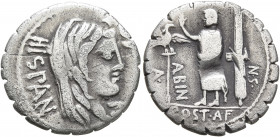 A. Postumius A.f. Sp.n. Albinus, 81 BC. Denarius (Silver, 18 mm, 3.51 g, 11 h), Rome. HISPAN Veiled head of Hispania to right. Rev. A• - POST•A•F - •S...