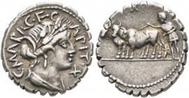 C. Marius C.f. Capito, 81 BC. Denarius (Silver, 18 mm, 4.00 g, 11 h), Rome. C•MARI•C•F•CAPIT•X Draped bust of Ceres to right. Rev. Ploughman with a yo...