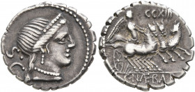 C. Naevius Balbus, 79 BC. Denarius (Silver, 18 mm, 3.93 g, 6 h), Rome. Diademed head of Venus to right, wearing earring and pearl necklace; behind, S•...