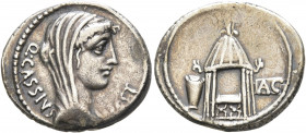 Q. Cassius Longinus, 55 BC. Denarius (Silver, 19 mm, 14.37 g, 6 h), Rome. Q•CASSIVS - VEST Veiled and diademed head of Vesta to right. Rev. Curule cha...