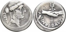 Albinus Bruti f, 48 BC. Denarius (Silver, 18 mm, 3.68 g, 6 h), Rome. PIETAS Head of Pietas to right. Rev. ALBINVS•BRVTI•F Two clasped right hands hold...