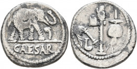 Julius Caesar, 49-44 BC. Denarius (Silver, 18 mm, 3.20 g, 9 h), military mint moving with Caesar in Gallia Narbonensis or Hispania Citerior, 49-48. CA...