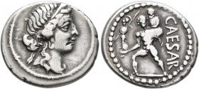 Julius Caesar, 49-44 BC. Denarius (Silver, 18 mm, 3.86 g, 6 h), military mint moving with Caesar in Africa, 48-47. Diademed head of Venus to right. Re...