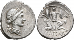 Julius Caesar, 49-44 BC. Denarius (Silver, 19 mm, 3.74 g, 4 h), military mint moving with Caesar in Spain, 46-45 BC. Diademed head of Venus to right; ...