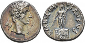 Augustus, 27 BC-AD 14. Denarius (Silver, 18 mm, 4.00 g, 4 h), L. Mescinius Rufus, moneyer, Rome, 16 BC. Laureate head of Augustus to right. Rev. L•MES...