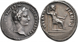 Tiberius, 14-37. Denarius (Silver, 20 mm, 3.79 g, 11 h), Lugdunum, 15-18. TI CAESAR DIVI AVG F AVGVS[TVS] Laureate head of Tiberius to right. Rev. PON...