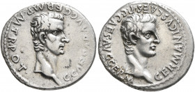 Gaius (Caligula), with Germanicus, 37-41. Denarius (Silver, 19 mm, 3.77 g, 6 h), Lugdunum, 37. C CAESAR AVG GERM•P•M•TR•POT• Bare head of Gaius to rig...