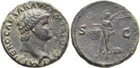Nero, 54-68. As (Bronze, 27 mm, 9.29 g, 6 h), Lugdunum, circa 66. IMP NERO CAESAR AVG P M TR P P P Bare head of Nero to right, globe at point of bust....