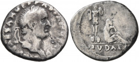 Vespasian, 69-79. Denarius (Silver, 17 mm, 2.48 g, 6 h), Rome, 69-70. IMP CAESAR VESPASIANVS AVG Laureate head of Vespasian to right. Rev. IVDAEA Juda...