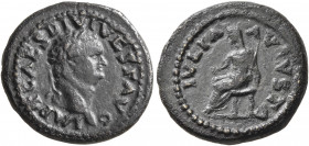 Titus, 79-81. Quadrans (?) (Bronze, 17 mm, 3.59 g, 6 h), uncertain eastern mint, possibly in Thrace, 80-81. IMP T CAES DIVI VES F AVG Laureate head of...