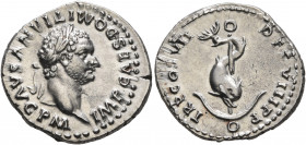 Domitian, 81-96. Denarius (Silver, 19 mm, 3.18 g, 12 h), Rome, 82. IMP CAES DOMITIANVS AVG P M Laureate head of Domitian to right. Rev. TR POT COS VII...