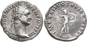 Domitian, 81-96. Denarius (Silver, 18 mm, 3.57 g, 6 h), Rome, 93-94. IMP CAES DOMIT AVG GERM P M TR P XIII Laureate head of Domitian to right. Rev. IM...